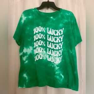 Doe Womens 2XL Green Tie Dye 100% Lucky Graphic Tee Shirt